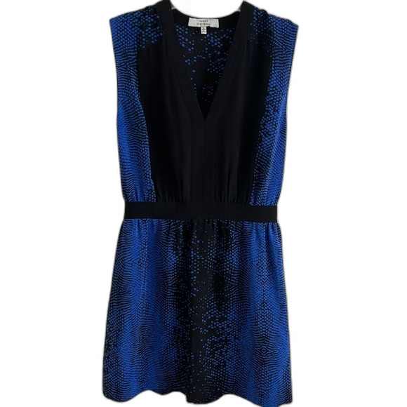 EUC Robert Rodriguez Silk Blue Black python Snake Print Dress Sz 2 - Picture 1 of 8